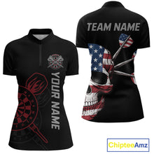 Load image into Gallery viewer, Custom Skull US Flag Dart Shirts For Women Dart Board Shirts Polo &amp; 1/4 Zip Dart Jersey Team NNT127