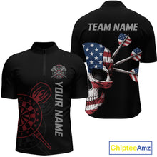 Load image into Gallery viewer, Custom Skull US Flag Dart Shirts For Men Dart Board Shirts Polo &amp; 1/4 Zip Dart Jersey Team NNT127