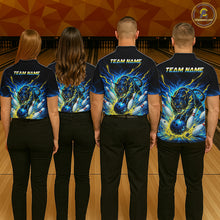 Load image into Gallery viewer, Four people wearing matching bowling shirts with a team name on a bowling alley.