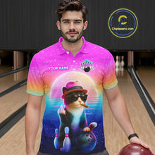Load image into Gallery viewer, Custom Funny Cat Bowling Shirt for Men Retro Wave Bowling Team Jersey Polo &amp; 1/4 Zip HNT200