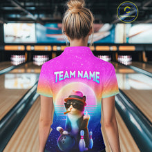 Load image into Gallery viewer, Custom Funny Cat Bowling Shirt for Women Retro Wave Bowling Team Jersey Polo &amp; 1/4 Zip HNT200