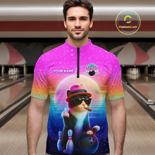 Load image into Gallery viewer, Custom Funny Cat Bowling Shirt for Men Retro Wave Bowling Team Jersey Polo &amp; 1/4 Zip HNT200