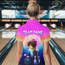 Load image into Gallery viewer, Custom Funny Cat Bowling Shirt for Women Retro Wave Bowling Team Jersey Polo &amp; 1/4 Zip HNT200