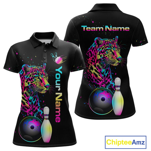 Custom Multicolor Leopard Bowling Shirts For Women Bowling Team Shirt Polo & 1/4 Zip HNT134