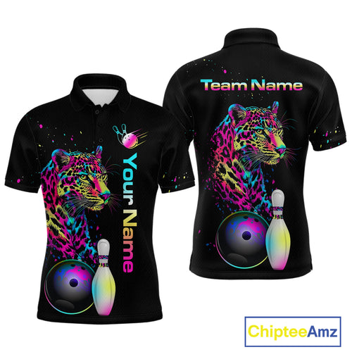 Custom Multicolor Leopard Bowling Shirts For Men Bowling Team Shirt Polo & 1/4 Zip HNT134