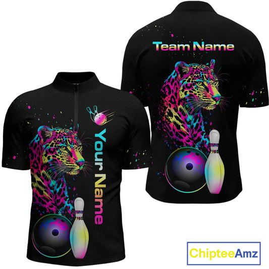 Custom Multicolor Leopard Bowling Shirts For Men Bowling Team Shirt Polo & 1/4 Zip HNT134