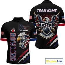 Load image into Gallery viewer, Bowling jersey with eagle design, customizable text, and Chiptee Amz branding.
