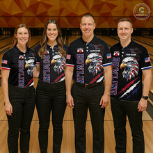 Load image into Gallery viewer, Four people wearing bowling shirts with eagle designs on a bowling alley.