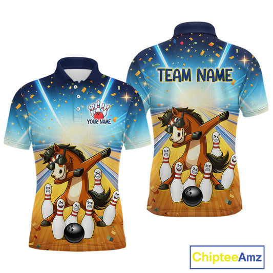 Funny Horse Bowling Jersey for Men Custom Bowling Team Shirts Bowling League Polo & 1/4 Zip HNT182