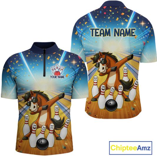 Funny Horse Bowling Jersey for Men Custom Bowling Team Shirts Bowling League Polo & 1/4 Zip HNT182