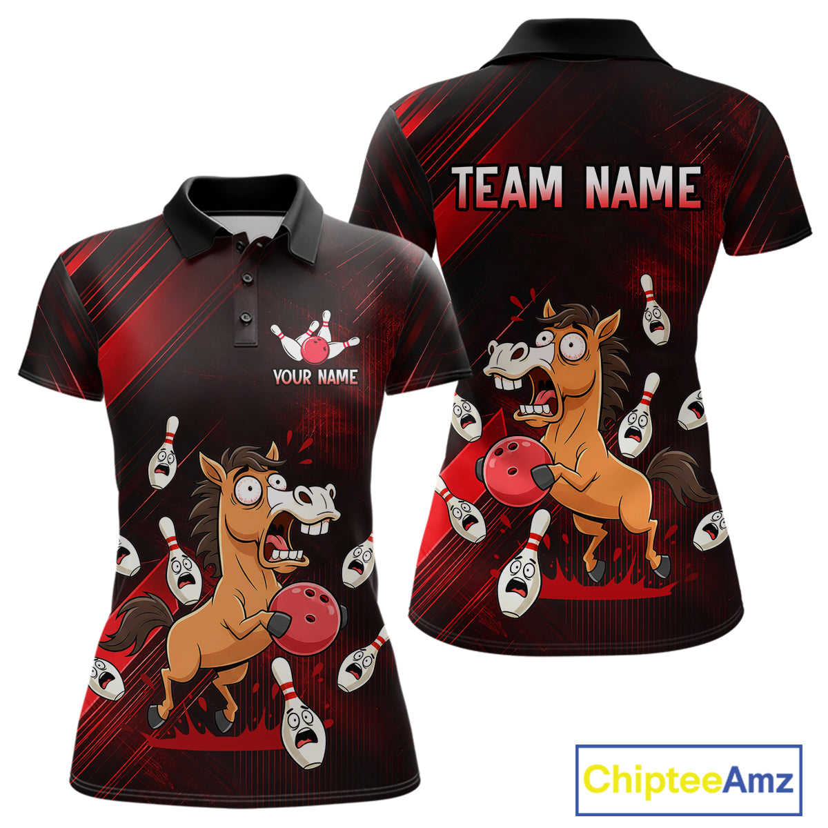 Custom Red Funny Horse Bowling Jersey for Women Bowling Team Shirts Bowling Tournament HNT184