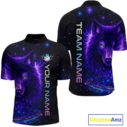 Custom Galaxy Wolf Bowling Jersey for Men Bowling Uniform Polo &1/4 Zip Bowling Team Shirts HNT251