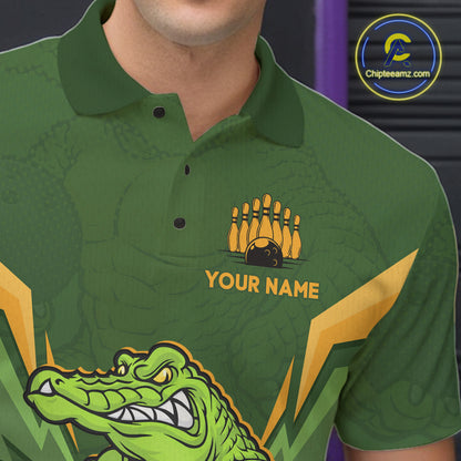 Personalized Funny Crocodile Bowling Shirt Alligator Bowling Jersey for Men Polo & 1/4 Zip HNT209