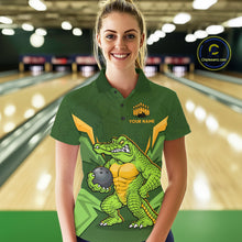 Load image into Gallery viewer, Personalized Funny Crocodile Bowling Shirt Alligator Bowling Jersey for Women Polo &amp; 1/4 Zip HNT209