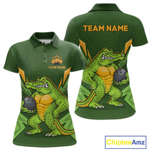 Load image into Gallery viewer, Personalized Funny Crocodile Bowling Shirt Alligator Bowling Jersey for Women Polo &amp; 1/4 Zip HNT209