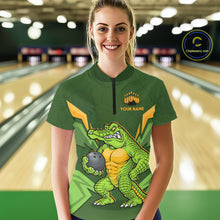 Load image into Gallery viewer, Personalized Funny Crocodile Bowling Shirt Alligator Bowling Jersey for Women Polo &amp; 1/4 Zip HNT209