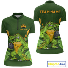 Load image into Gallery viewer, Personalized Funny Crocodile Bowling Shirt Alligator Bowling Jersey for Women Polo &amp; 1/4 Zip HNT209