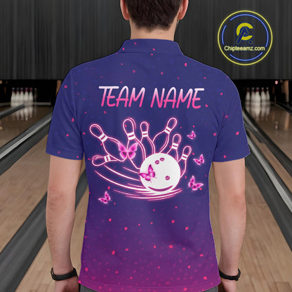 Custom Purple Galaxy Butterflies Bowling Team Shirts Bowling Jersey for Men Bowling League HNT467