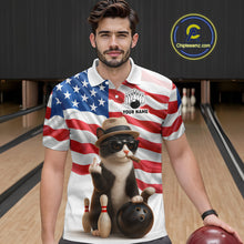 Load image into Gallery viewer, Custom US Flag Funny Cat Bowling Jersey for Men Bowling Uniform Bowling Team Shirts HNT127