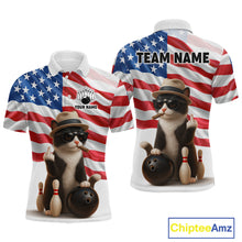 Load image into Gallery viewer, Custom US Flag Funny Cat Bowling Jersey for Men Bowling Uniform Bowling Team Shirts HNT127