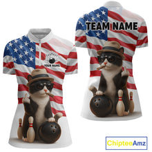 Load image into Gallery viewer, Custom US Flag Funny Cat Bowling Jersey for Women Bowling Uniform Bowling Team Shirts HNT127