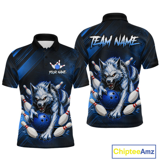 Wolf Bowling Shirts for Men Custom Blue Wolf Bowling Team Jersey Bowling League HNT284