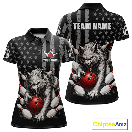 US Flag Wolf Bowling Shirts for Women Custom Wolf Bowling Team Jersey Bowling League HNT285