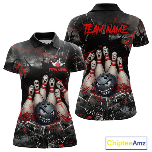 Cracked Angry Bowling Shirts for Women Custom Bowling Team Jersey Bowling League HNT286