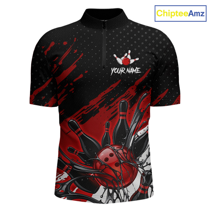 Custom Red Bowling Jerseys For Men, Personalized Bowling Team Shirts Bowling Pin And Ball HNT283