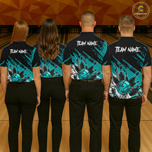 Load image into Gallery viewer, Custom Turquoise Bowling Jerseys For Men, Personalized Bowling Team Shirts Bowling Pin And Ball HNT283