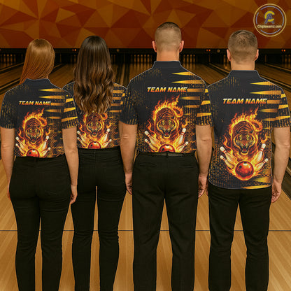 Custom Flame Tiger Bowling Team Jersey Bowling Shirt for Women Bowling League Polo & 1/4 Zip HNT201