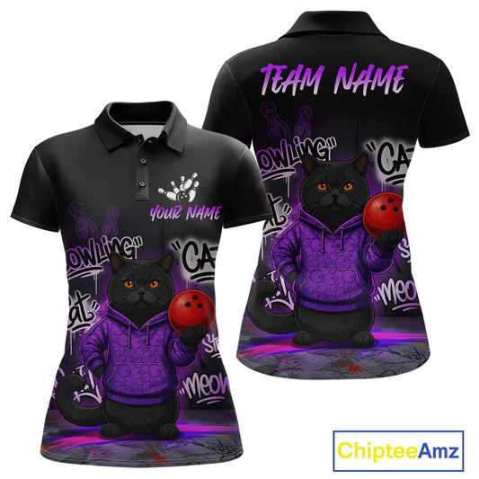 Custom Funny Black Cat Bowling Jersey for Women Bowling League Bowling Team Shirts HN289