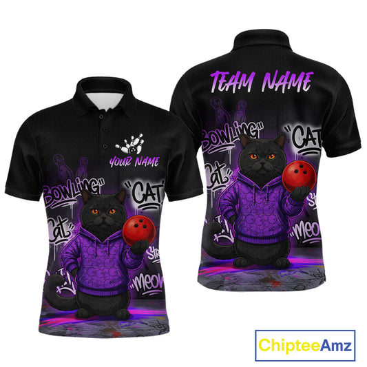 Custom Funny Black Cat Bowling Jersey for Men Bowling League Bowling Team Shirts HN289