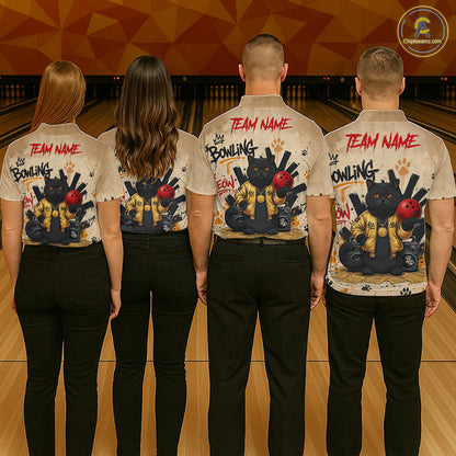 Custom Black Cat Bowling Jersey for Women Funny Cat Bowling League Bowling Team Shirts HN290