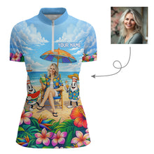 Load image into Gallery viewer, Custom Photo Funny Summer Bowling Jersey for Women Bowling Team Shirts Polo &amp; 1/4 Zip HNT258