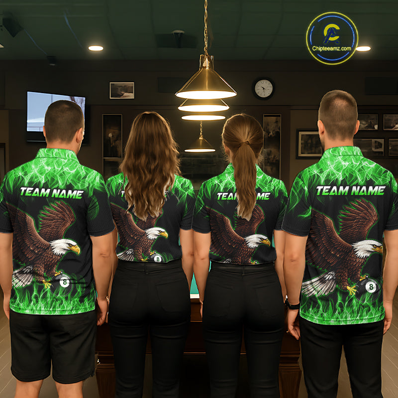 Custom Green Flame Eagle 8 Ball Billiard Shirts for Women Billiard League Billiard Team Shirts NNT107