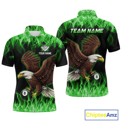 Custom Green Flame Eagle 8 Ball Billiard Shirts for Men Billiard League Billiard Team Shirts NNT107