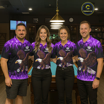 Custom Purple Flame Eagle 8 Ball Billiard Shirts for Women Billiard League Billiard Team Shirts NNT107