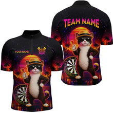 Load image into Gallery viewer, Custom Funny Cat Dart Shirts For Men Retro Dart Board Shirts Polo &amp; 1/4 Zip Dart Jersey Team NNT123