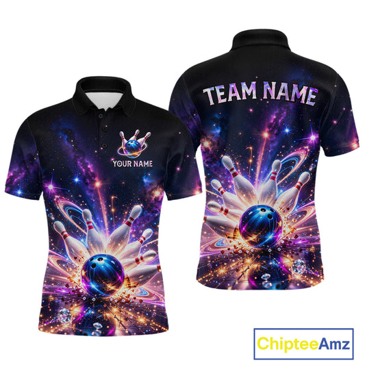 Galaxy Bowling Jersey for Men Bowling League Polo & 1/4 Zip Custom Bowling Team Shirts HNT228
