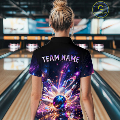 Galaxy Bowling Jersey for Women Bowling League Polo & 1/4 Zip Custom Bowling Team Shirts HNT228