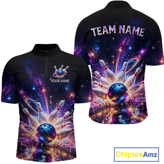 Galaxy Bowling Jersey for Men Bowling League Polo & 1/4 Zip Custom Bowling Team Shirts HNT228