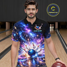 Load image into Gallery viewer, Custom Galaxy Bowling Jersey for Men Bowling Uniform Polo &amp; 1/4 Zip Bowling Team Shirts HNT227
