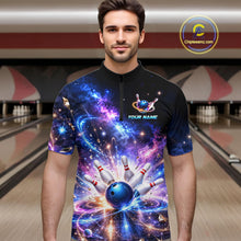 Load image into Gallery viewer, Custom Galaxy Bowling Jersey for Men Bowling Uniform Polo &amp; 1/4 Zip Bowling Team Shirts HNT227