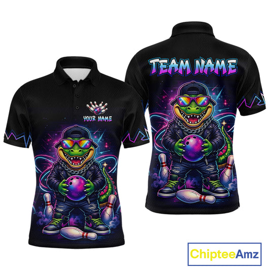 Custom Funny Neon Alligator Bowling Jersey for Men Bowling League Bowling Team Shirts HN294