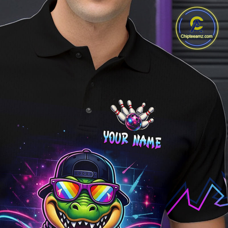 Custom Funny Neon Alligator Bowling Jersey for Men Bowling League Bowling Team Shirts HN294