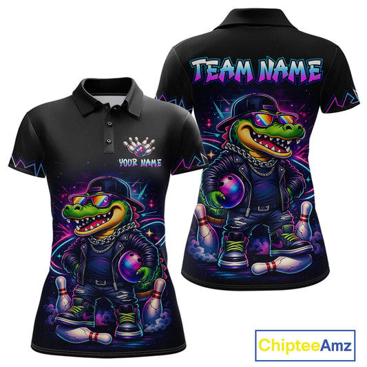 Funny Neon Alligator Custom Bowling Jersey for Women Bowling League Bowling Team Shirts HN295