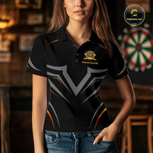 Load image into Gallery viewer, Black and Gold Dartboard Custom Dart Shirts For Women Polo &amp; 1/4 Zip Dart Jersey Team NNT122