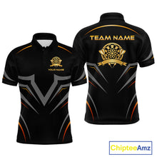 Load image into Gallery viewer, Black and Gold Dartboard Custom Dart Shirts For Men Polo &amp; 1/4 Zip Dart Jersey Team NNT122