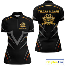 Load image into Gallery viewer, Black and Gold Dartboard Custom Dart Shirts For Women Polo &amp; 1/4 Zip Dart Jersey Team NNT122